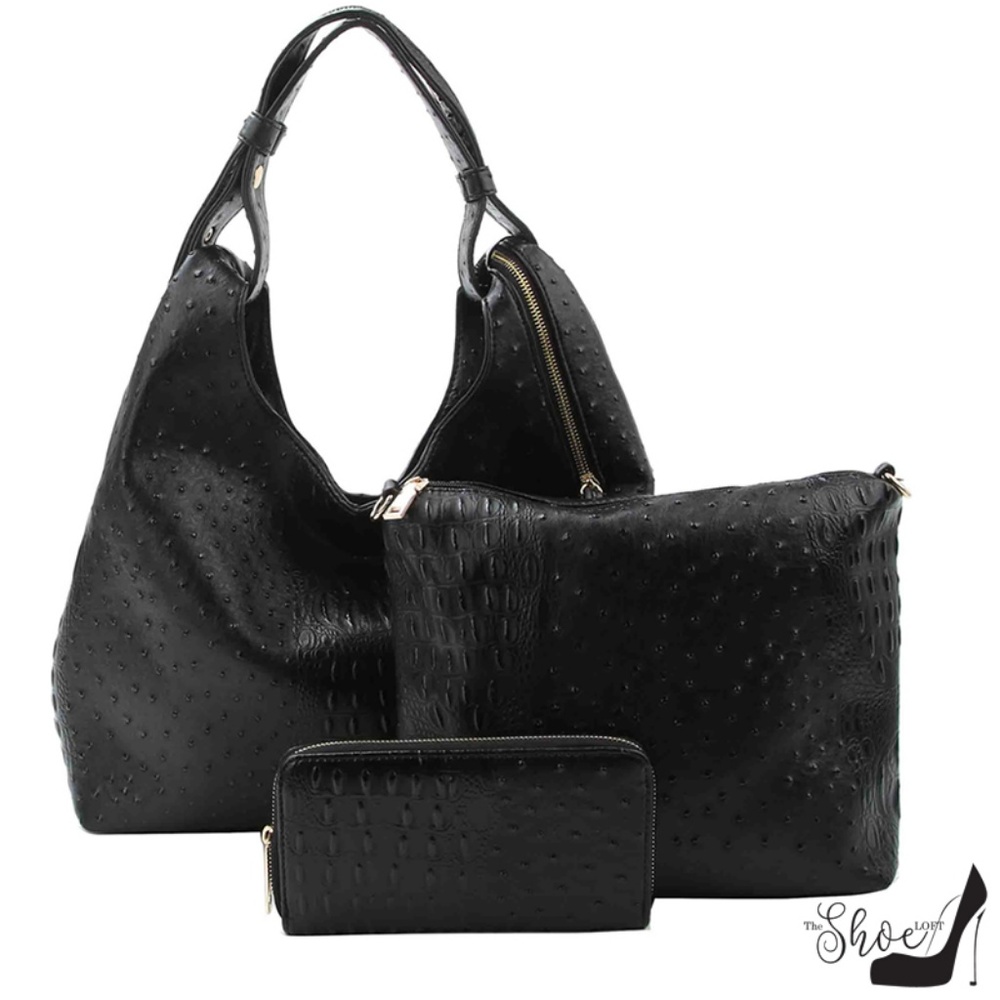 Ostrich & Alligator Hobo, Crossbody & Wallet Set